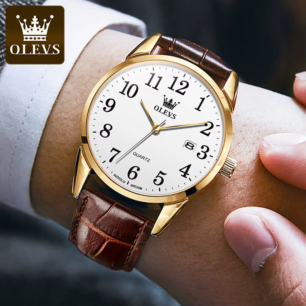 Brand Fashion Quartz Watch for Men and Women Leather Strap Waterproof Original Watch Arabic Numeral Scale Giving to Elders