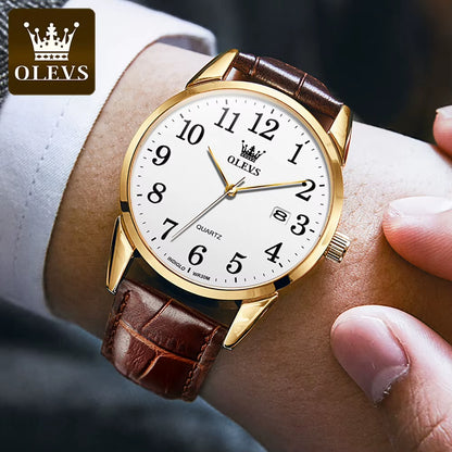 Brand Fashion Quartz Watch for Men and Women Leather Strap Waterproof Original Watch Arabic Numeral Scale Giving to Elders