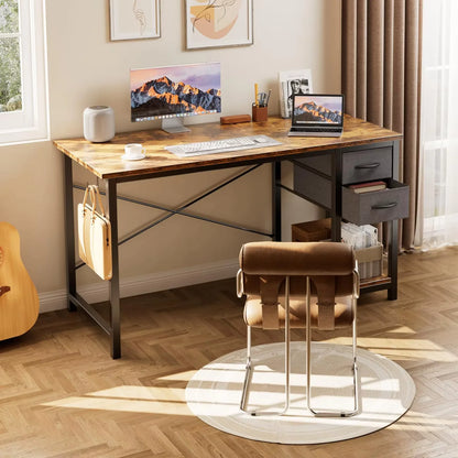 JHK 47-Inch Modern Computer Desk with Adjustable Position Drawers and Dual Storage for Office, Study, and Gaming