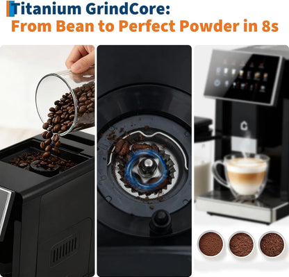 3rd Generation Espresso Coffee Maker with Integrated Milk Frother, Removable Brewer and Grinder, Adjustable Coarseness and Flavor, Detachable Milk Tank