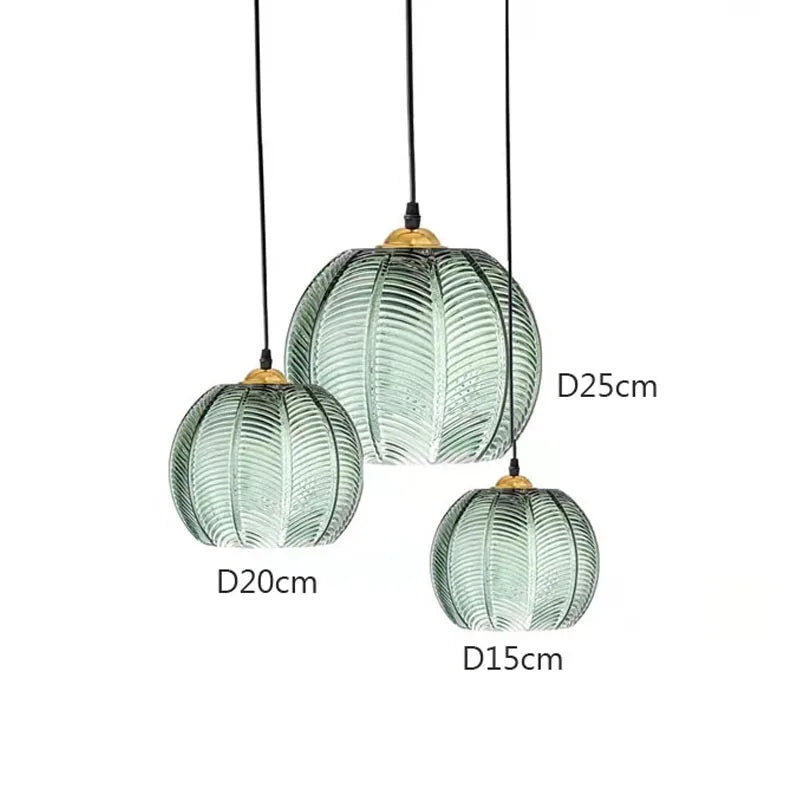Nordic Glass Pendant Light Green Leaf Pattern Lighting for Living Room Dining Room Hotel Study Bedroom Indoor Decorative Fixture