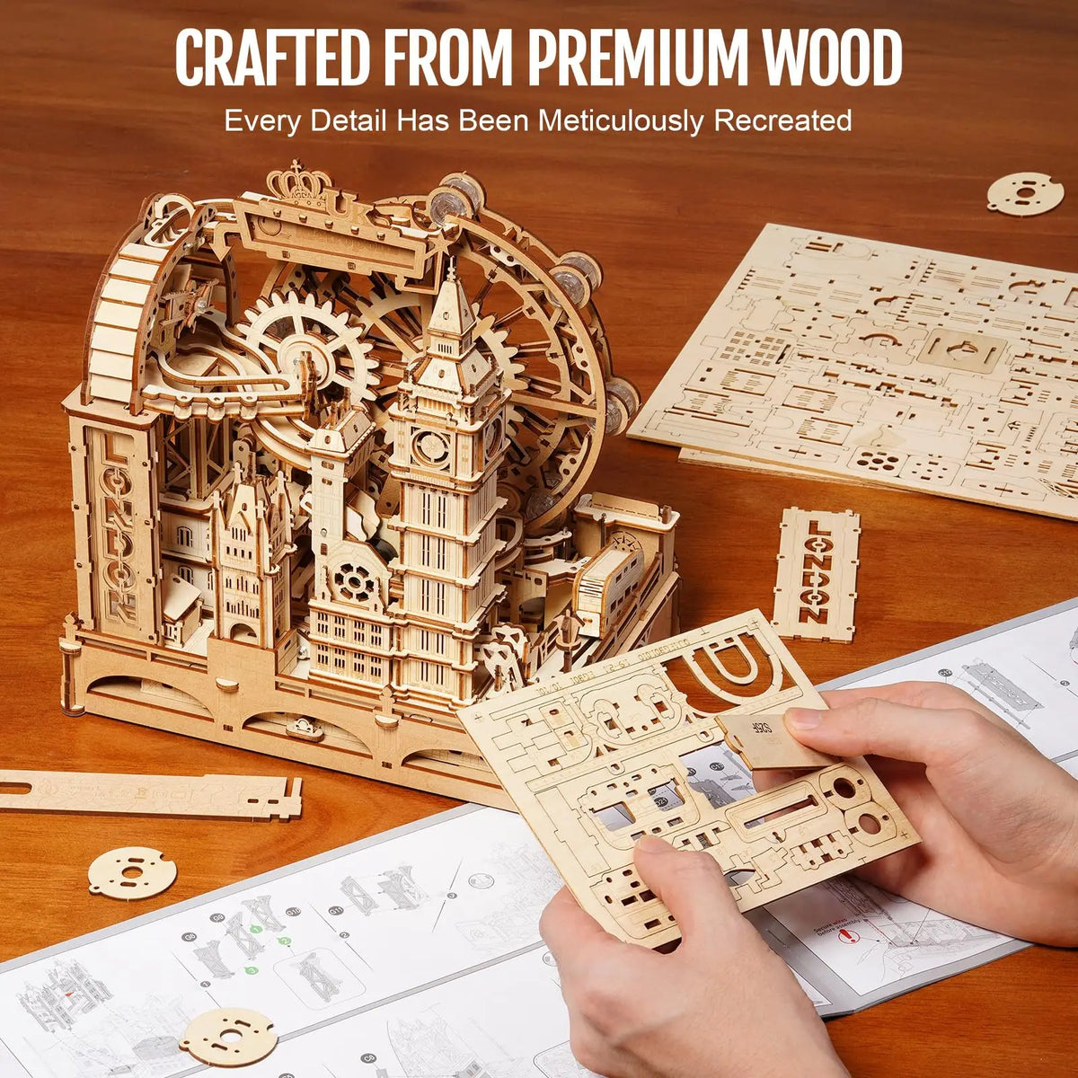 Rokr London Marble Run 3D Wooden Puzzle - Engaging Interactive Gift for Kids and Adults, Ideal for Craft Enthusiasts