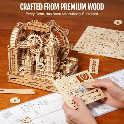 Rokr London Marble Run 3D Wooden Puzzle - Engaging Interactive Gift for Kids and Adults, Ideal for Craft Enthusiasts