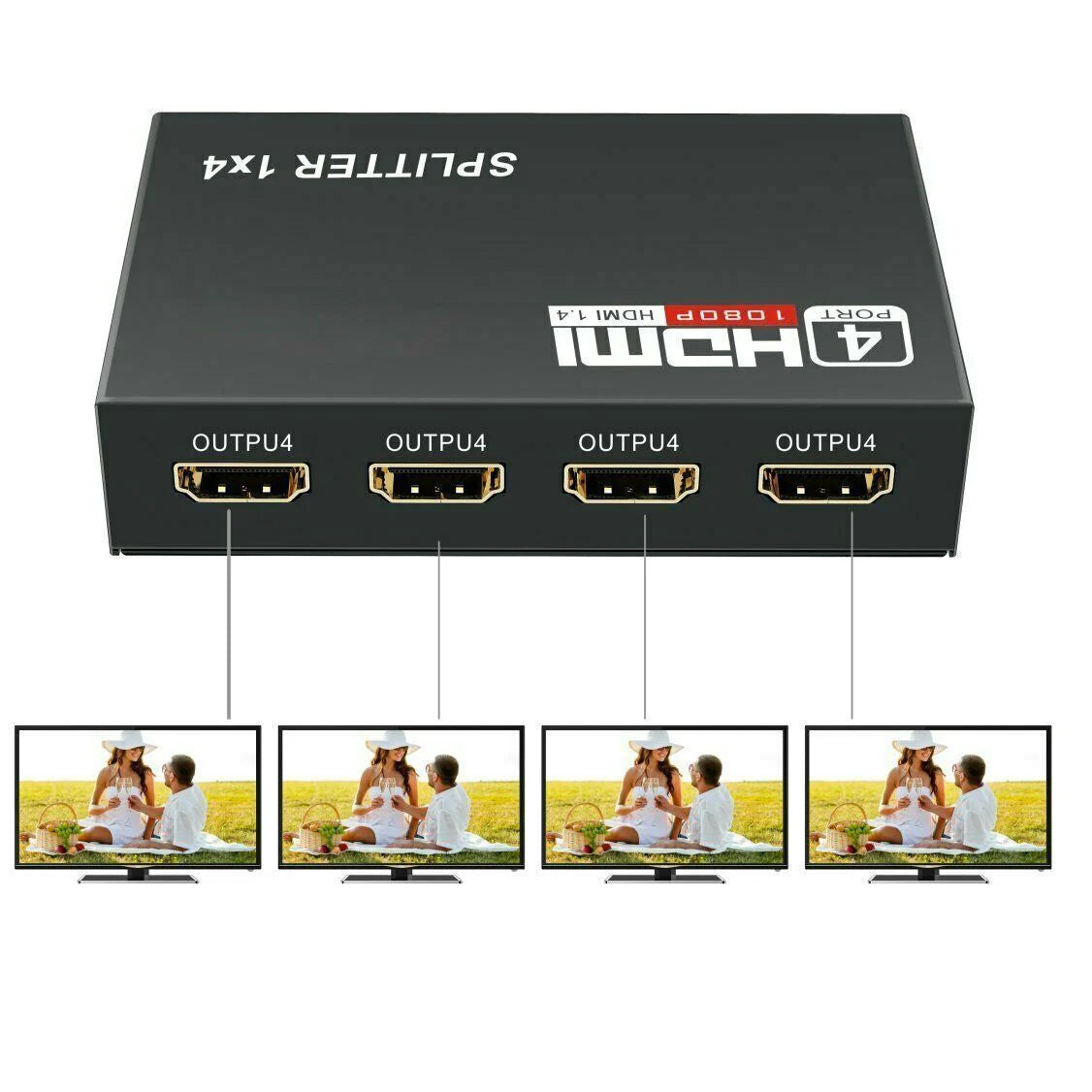 4 Port HDMI 4K Hub Multi Splitter & Amplifier for 3D HDTV 1080P 1X4 1 in 4 Out