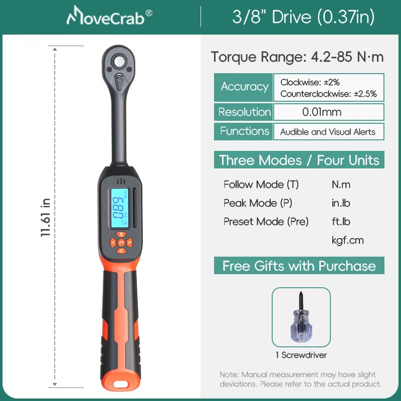 Digital Torque Wrench 1-340N.M 2% Accuracy Preset & Led/Buzzer Alerts for Bike Motorcycles Automotive Mechanical Tool