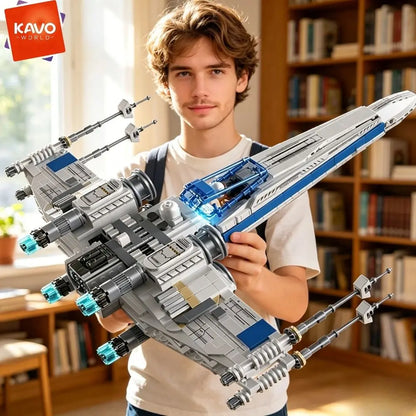 KAVOWORLD 1271-Piece X-Wing Space Fighter Building Block Set with LED Lighting and Mechanical Linkage, Transformable Starship Model with Retractable Landing Gear, Ideal Construction Toy for Adults and Teens, Perfect Gift for Space Enthusiasts