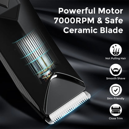 Men's Body Hair Trimmer with LED Light - Electric Grooming Device for Groin, Chest, and Legs with Ceramic Blades and Travel Lock - IPX7 Waterproof for Wet/Dry Use