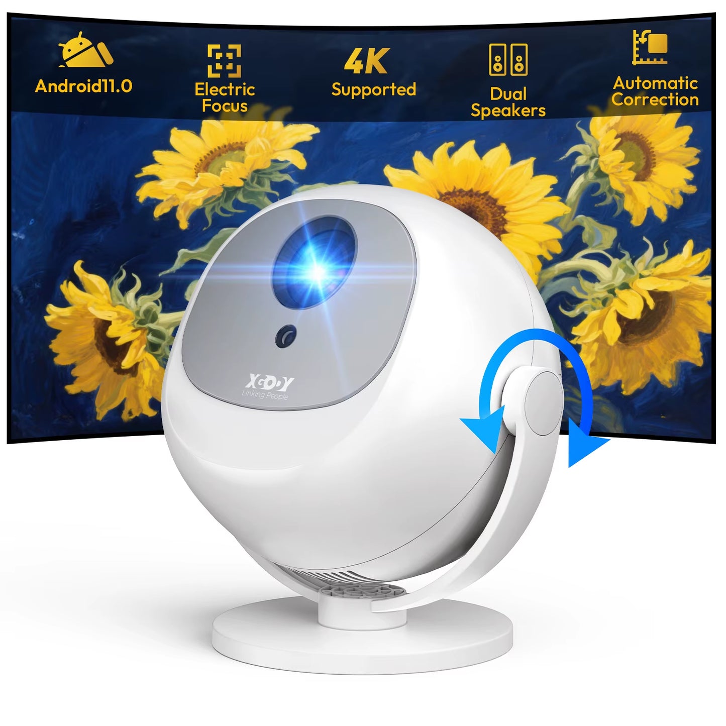 ​ 350 ANSI 4K Portable Android Projector Native 720P/1080P Wifi6 Bluetooth 50% Zoom Electric Focus for Home Theater