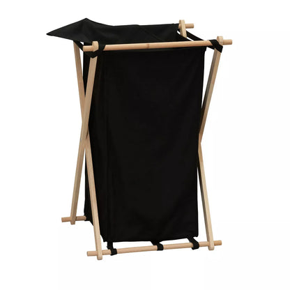 Wood X-Frame Laundry Hamper in Black with Liner - Collapsible Sorter, 139.72L Capacity