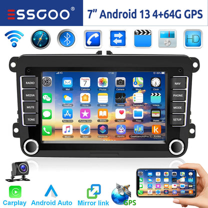 ESSGOO 7-Inch Android Car Stereo with 4G RAM, 64G Storage, Apple CarPlay, ChatGPT, GPS, WiFi, RDS, and Bluetooth Compatibility for VW Golf 5/6, Passat, Polo, Touran, Tiguan, Caddy, and EOS