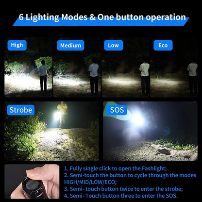 C3 Flashlight 1200 High Lumens Rechargeable Flashlight 6 Modes IP68 Waterproof LED Tactical Flashlight for Camping Hunting