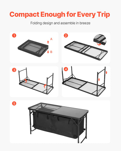 Succebuy Lightweight Aluminum Camping Kitchen Table - Portable Outdoor Cooking Station for BBQs, Picnics, and RV Travel