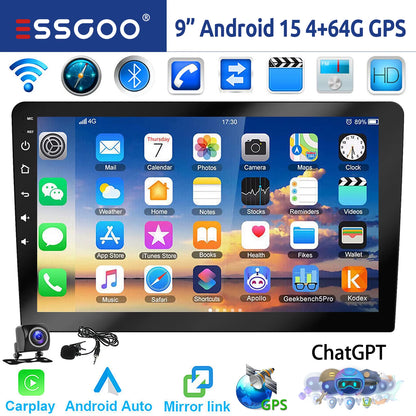 ESSGOO 7"/9"/10“ 2 DIN Android 14 4+64G Car Stereo Carplay Android Auto GPS Navi Bluetooth FM RDS Radio WIFI Touchscreen Chatgpt