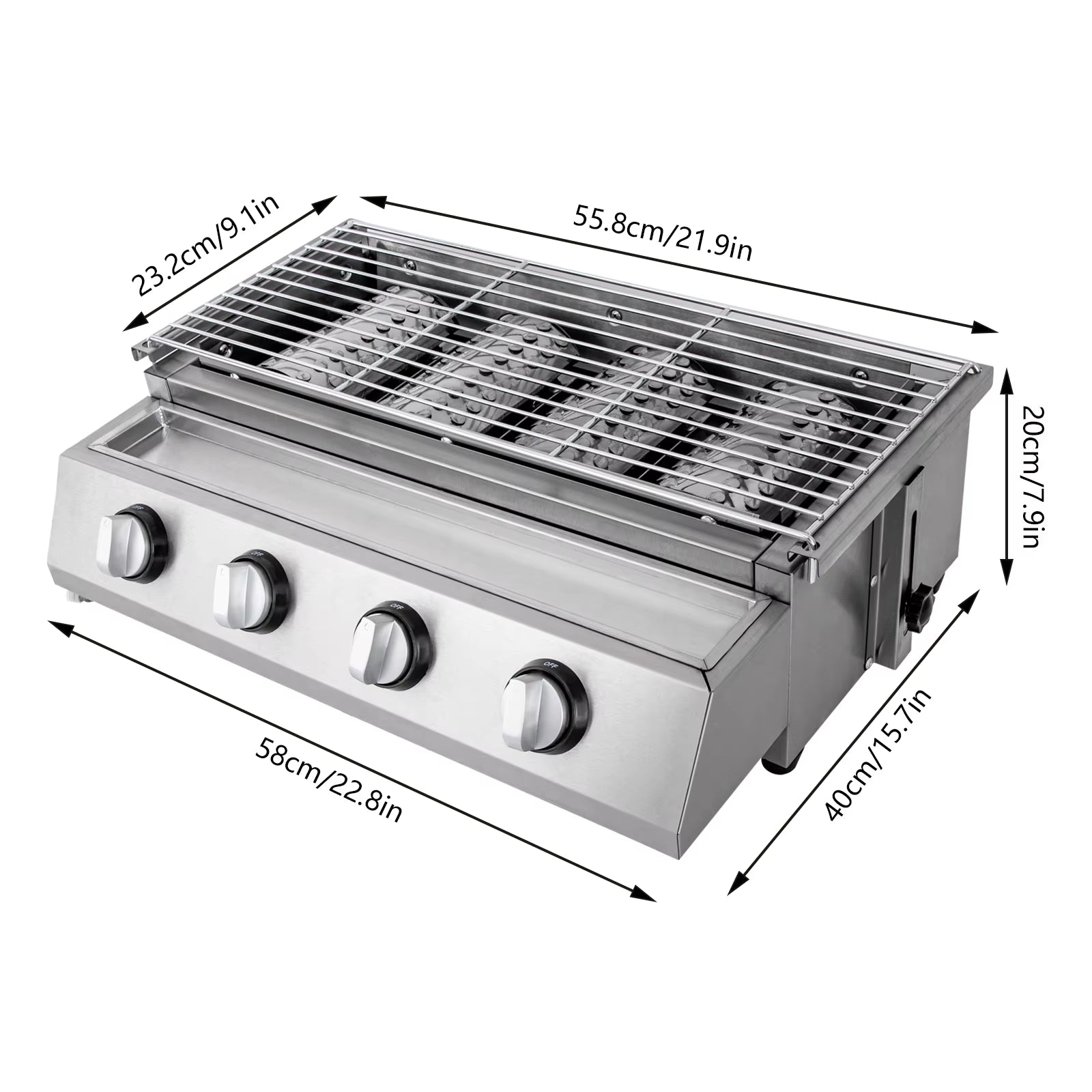 Professional 4-Burner Stainless Steel Portable Tabletop Propane/Lpg Gas Grill ,Smokeless for Camping & Indoor/Outdoor BBQ