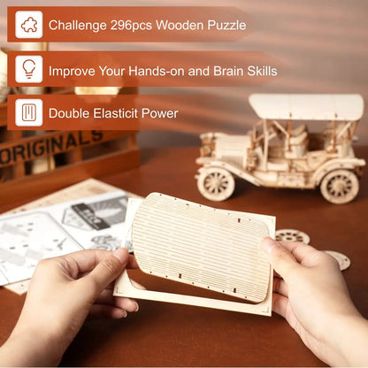 Robotime Rokr Classic Car 3D Wooden Puzzle - Vintage 1:15 Scale Model Building Kit for Children