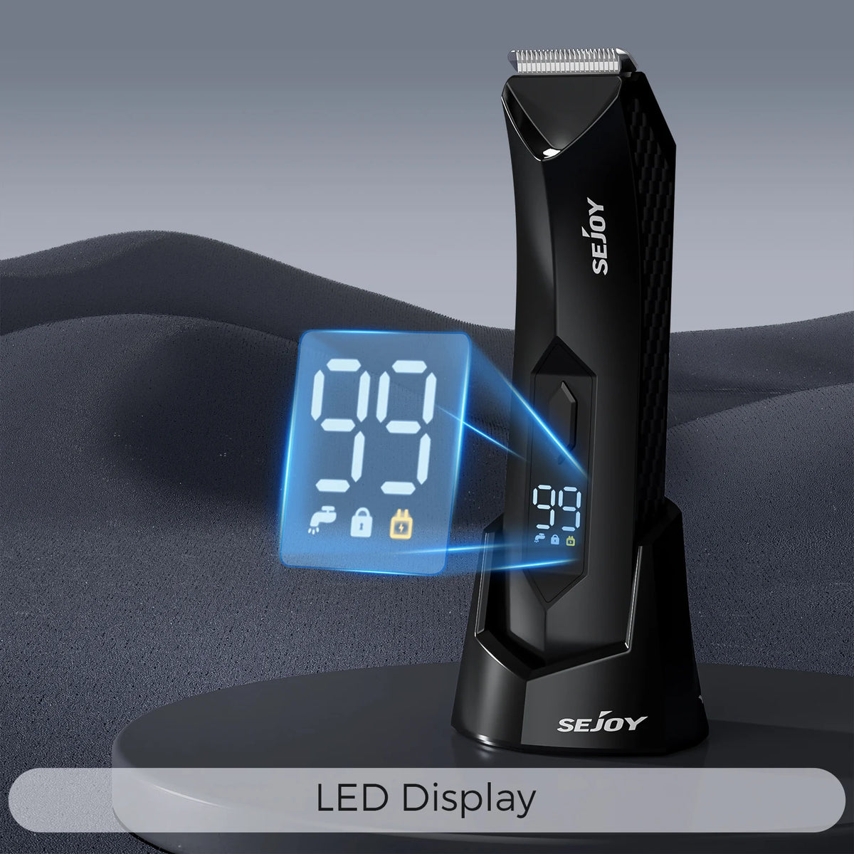 Men's Body Hair Trimmer with LED Light - Electric Grooming Device for Groin, Chest, and Legs with Ceramic Blades and Travel Lock - IPX7 Waterproof for Wet/Dry Use