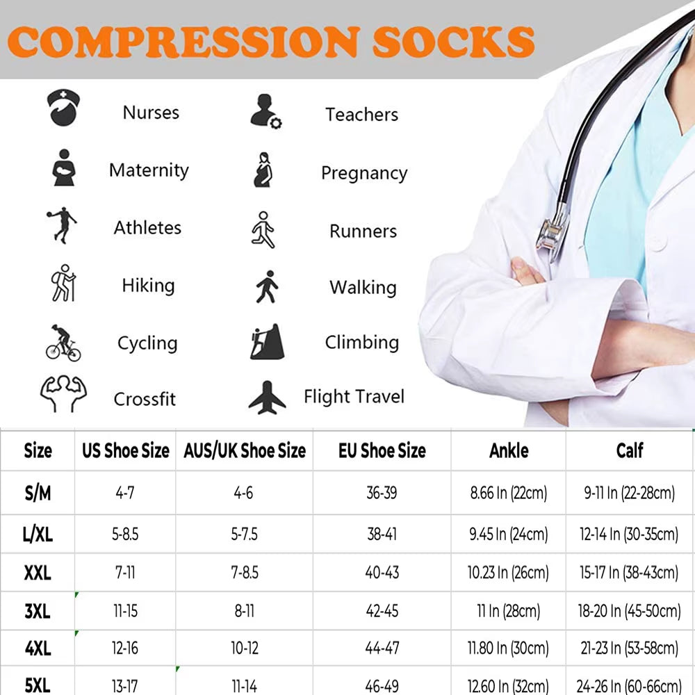 Brothock Athletic Compression Socks - 20-30 mmHg - 3 Pairs for Dropshipping - Nylon Medical Nursing Stockings