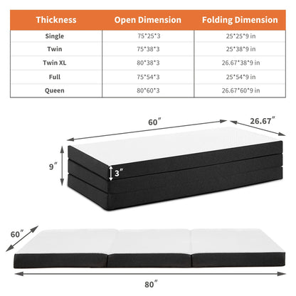 JHK Certified Three-Fold Portable Floor Bed for Travel, Camping, and Yoga - Soft Touch with Flexible Zipper