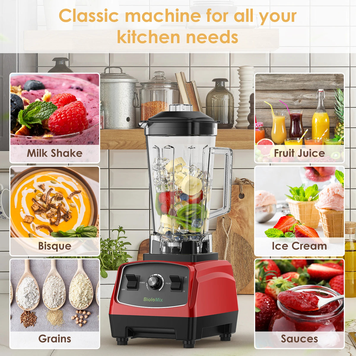 Commercial Grade 3HP 2200W BPA-Free Heavy Duty Blender Mixer Juicer for Smoothies and Food Processing