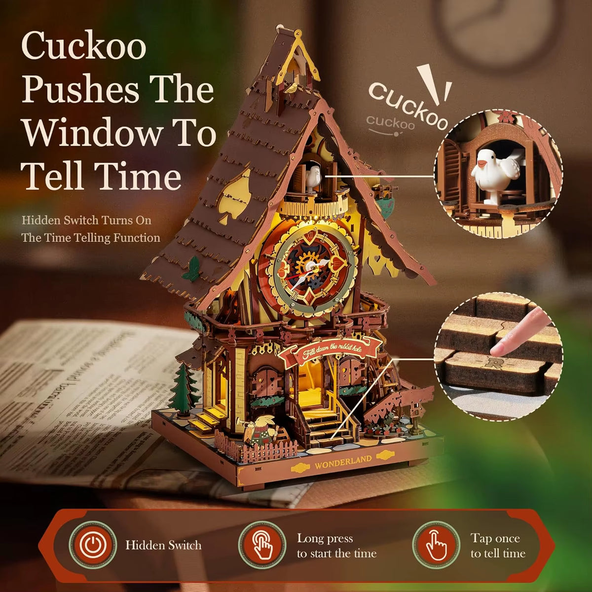 Robotime Rokr 3D Wooden Cuckoo Clock Puzzle Kit - Black Forest Style DIY Model for Kids and Adults