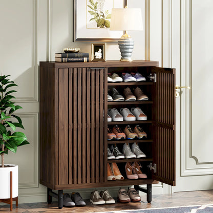 Tribesigns 6-Tier Wooden Shoe Cabinet with Louvered Doors and Adjustable Shelves