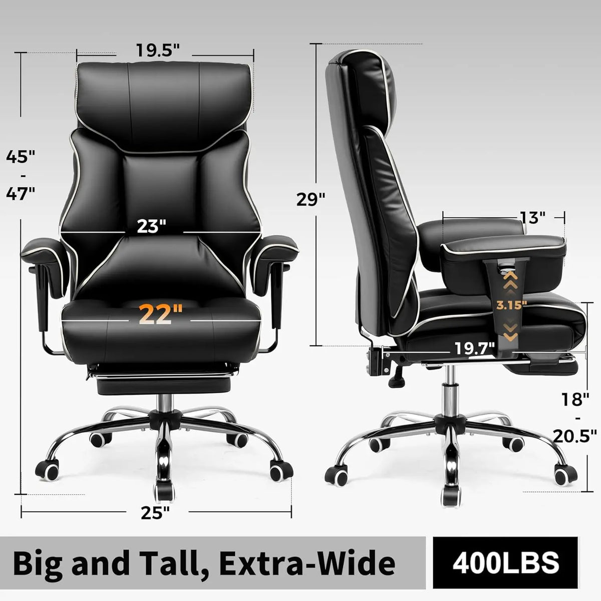 COMHOMA Executive High Back Leather Office Chair for Big and Tall Individuals, 400 lbs Capacity, Ergonomic Lumbar Support with Pocket Spring Cushion