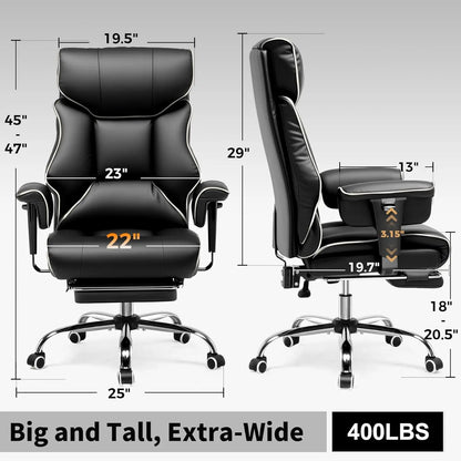 COMHOMA Executive High Back Leather Office Chair for Big and Tall Individuals, 400 lbs Capacity, Ergonomic Lumbar Support with Pocket Spring Cushion