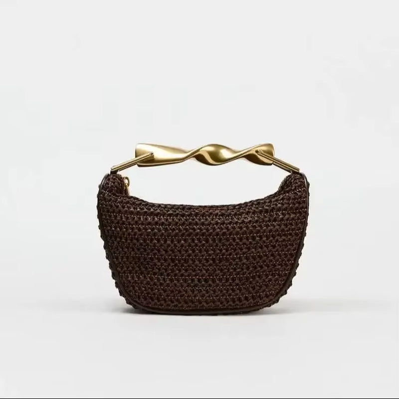 Summer Half-Moon Beach Straw Shoulder Bags Women'S Straw Bucket Bag Purse Woven Straw Handbags Casual Tote Crossbody Bag