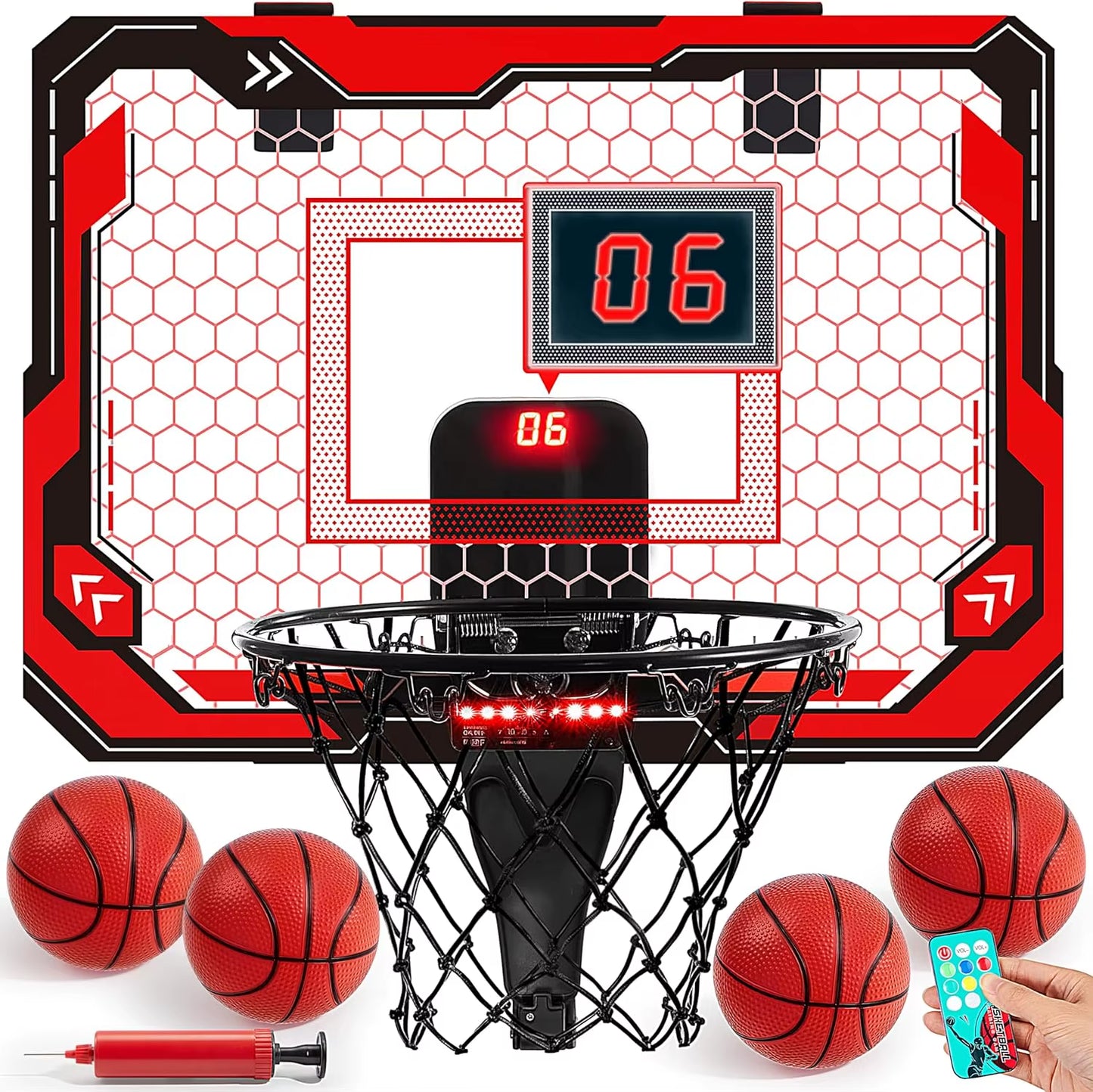 JOYFY Mini Indoor Basketball Hoop Light up over the Door Basket Ball Hoop for Kids Toys Birthday Gifts with Scoreboard & 4 Balls