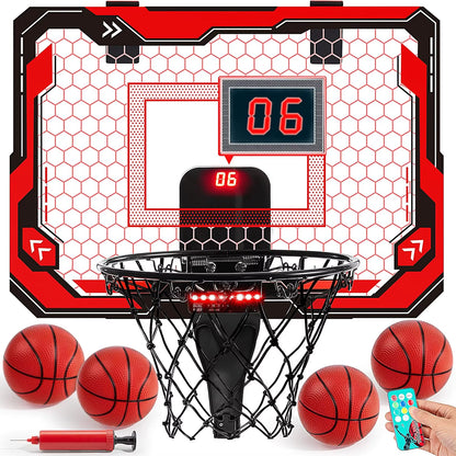 JOYFY Mini Indoor Basketball Hoop Light up over the Door Basket Ball Hoop for Kids Toys Birthday Gifts with Scoreboard & 4 Balls