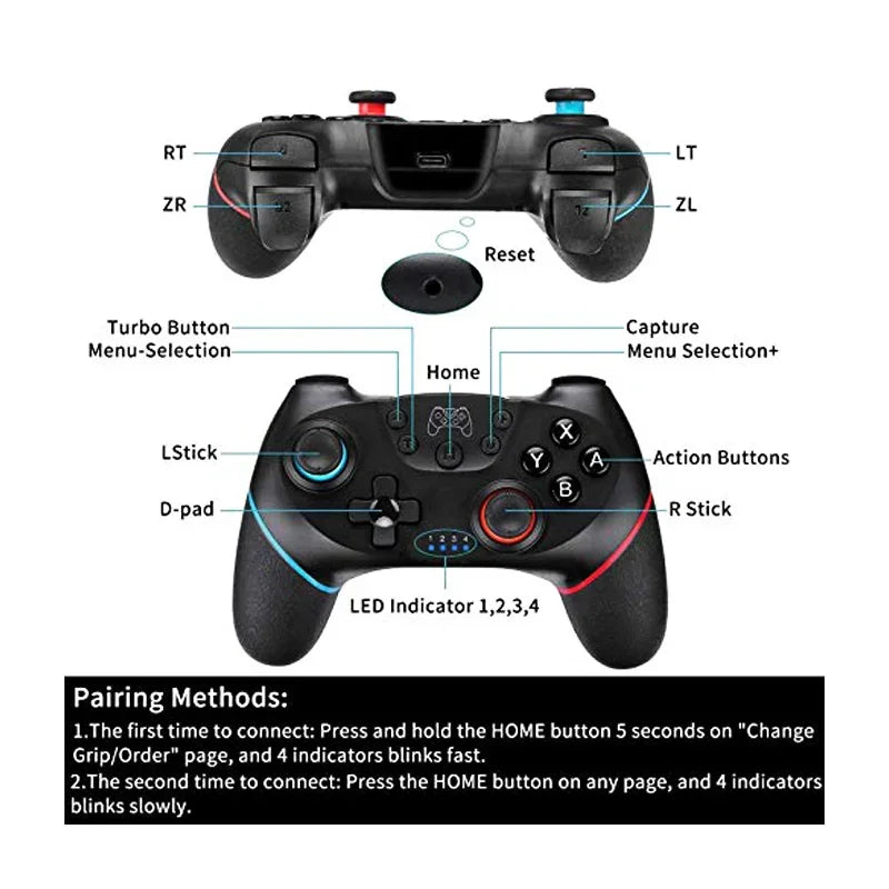 Wireless Controller Compatible-Nintendo Switch Adjustable Turbo with 6-Axis Vibration Gamepad for PC/NS Lite Console