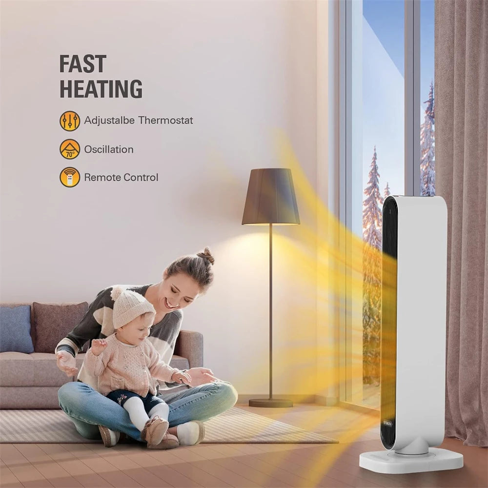  STEALTH 32'' Space Heater, 4 Modes, 6H Timer, Safety Fast - Quiet Heat,Tip-Over Protection, 1500W PTC Ceramic Heater Portable Tower Fan Electric Heater for Bedroom, Office, Indoors JHT100