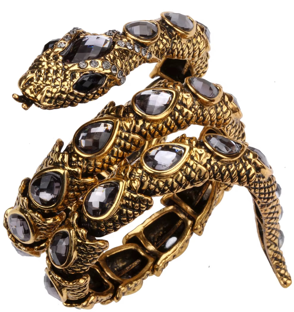 YACQ Stretch Snake Bracelet Armlet Upper Arm Cuff Women Punk Rock Crystal Bangle Jewelry Gold Silver Color Dropshipping A32