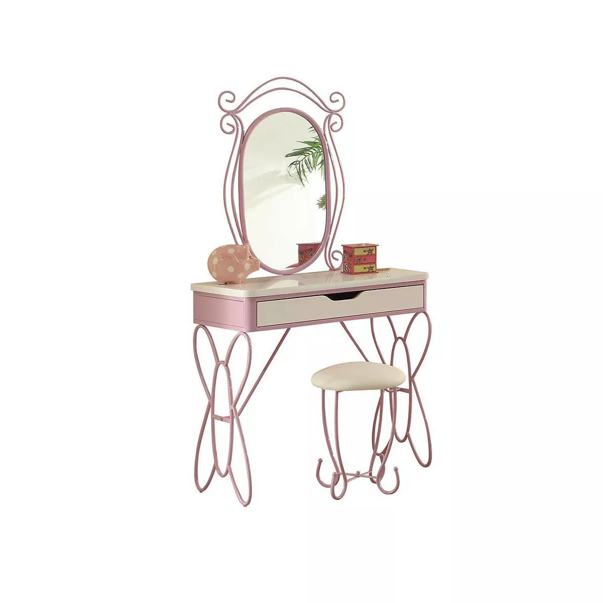 Vanity Set White Purple - Butterfly-Shaped Desk with Stool & Storage Drawer