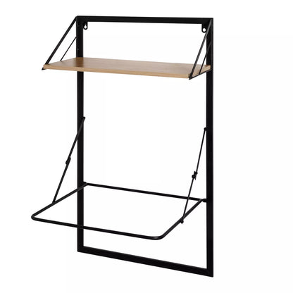 Laundry Shelf + Hamper Combo with Wood Light Oak: Wall Mounted Hanging Clothes Hamper, Collapsible Sorter