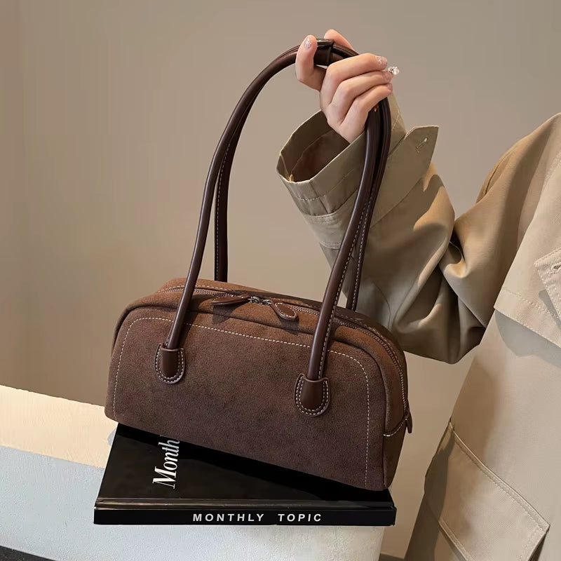  Women Shoulder Bag Multi Pocket Underarm Bag Faux Suede Tote Purse Zipper Satchel Bag Designer Brand Ladies Shoulder Bag