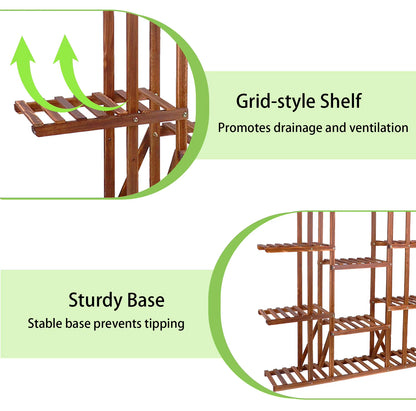 Multi-Tier Wooden Plant Shelf and Flower Pot Stand for Indoor and Outdoor Use