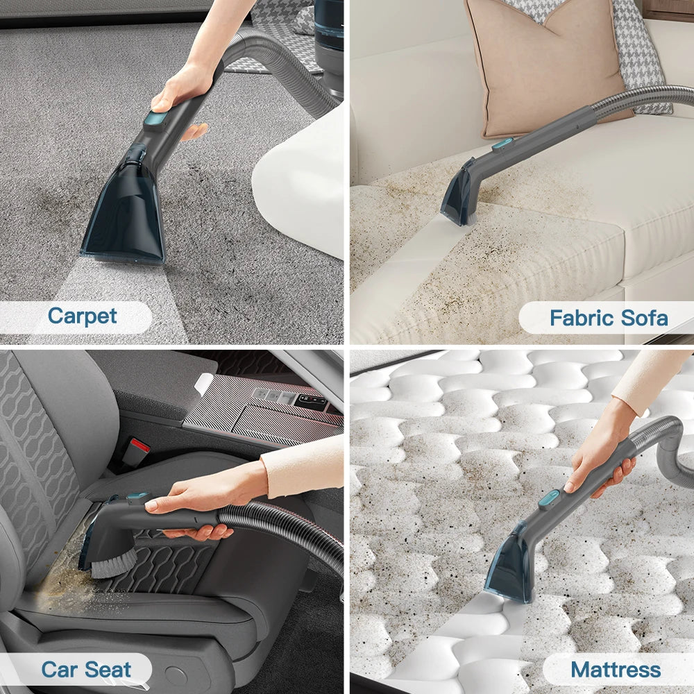PC808 Cordless Carpet&Spot Vacuum Cleaner 1.4M Hose 30Minutes Fabric Vacuum Cleaner with Wet Sprayer for Sofa Car