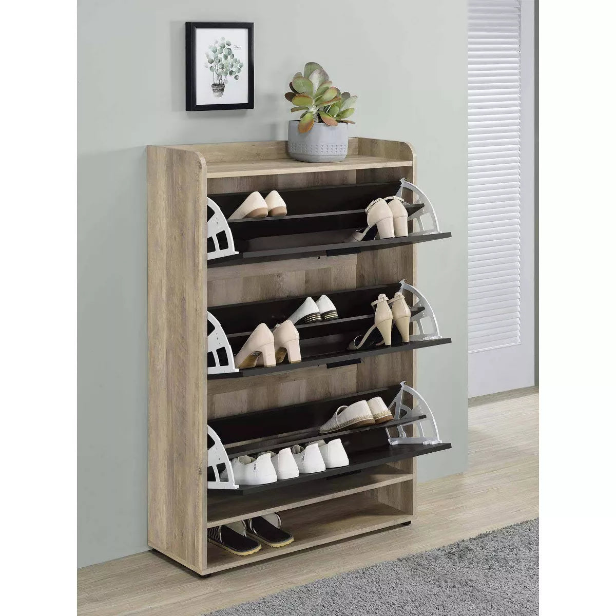 3 Tier Modern Wood Shoe Cabinet
