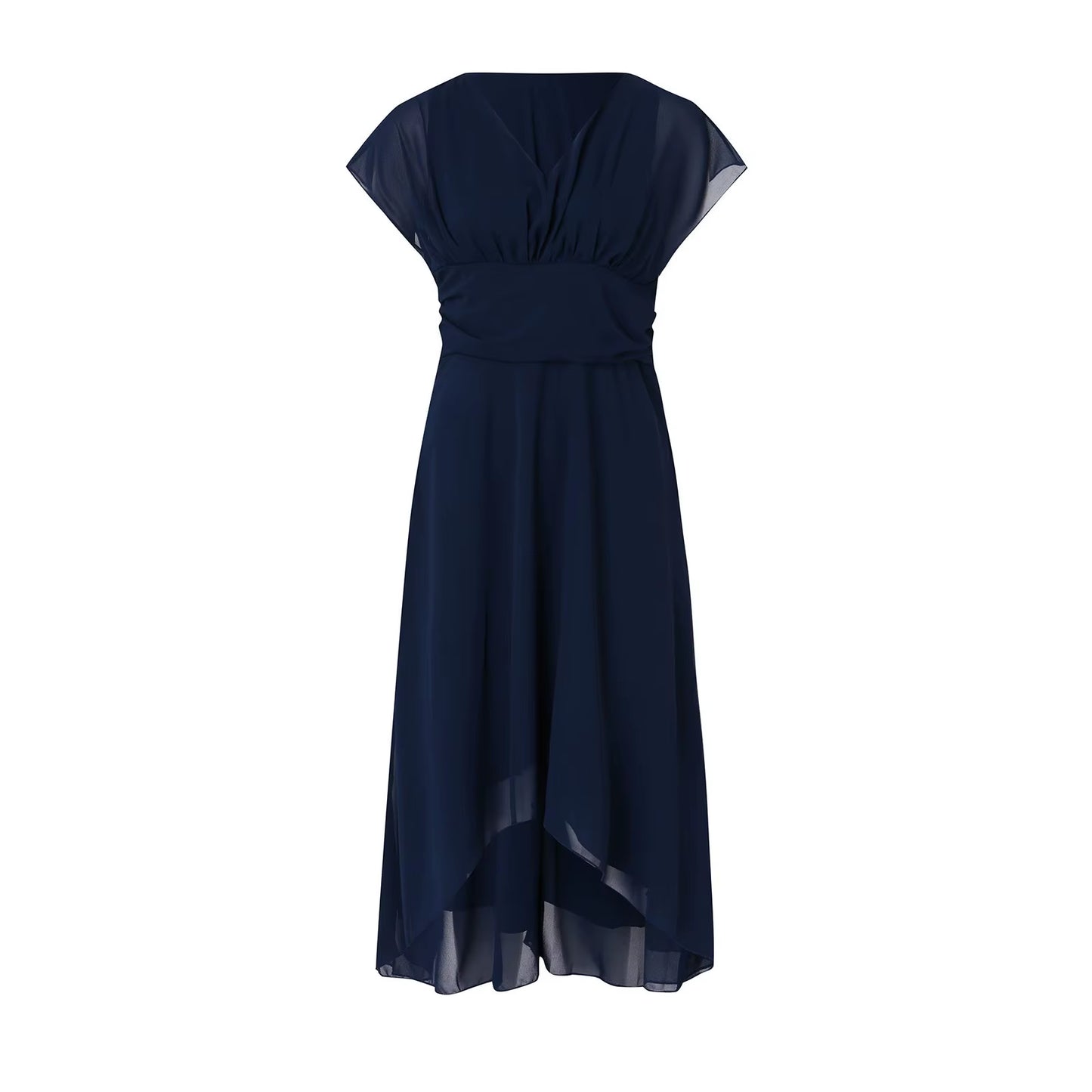 Womens Dresses Wedding Party Bridesmaid Elegant V Neck Chiffon Dress Slim High Waist Flutter Sheer Mesh Sleeve Long Dresses