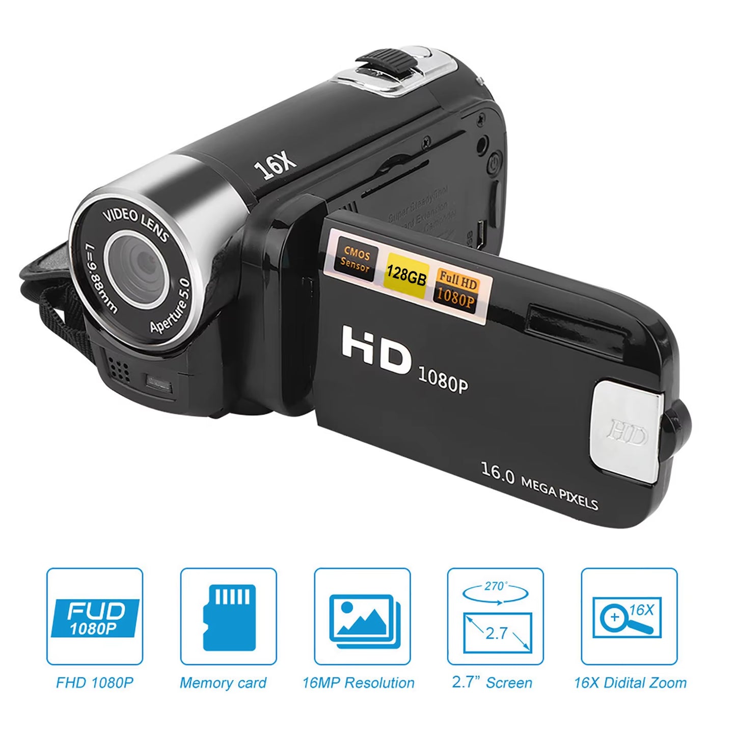 DH‑90 16X Digital Zoom 2.7 Inch Colourful Display Screen High Definition Camera Image Video Shooting Camcorder DV Camcorder