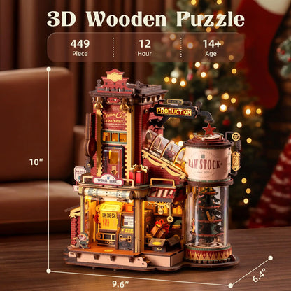 Robotime Rokr Dream Gift Factory 3D Wooden Puzzle with Light and Music - Ideal Christmas Gift for Children and Kids Building Block Kit