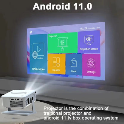 Digital Projector Android with Holder HD Video Smart Projector Outdoor with HDMI USB Wireless Connection for Home Cinema Out