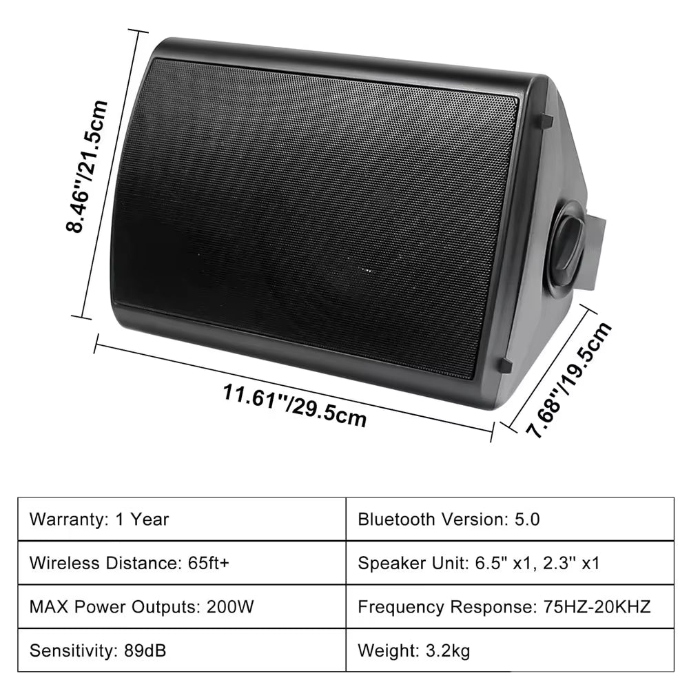 800W 6.5 Inch Outdoor Waterproof Bluetooth Speakers HD Digital Stereo Effect Wall Mounted Sound System for Patio 2 Pairs