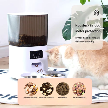 5L Pet Feeder with Camera Automatic Cat Feeder Smart Dog Food Dispenser Wifi Timing Stainless Steel Feeding Bowl（No 5V 2A Plug）
