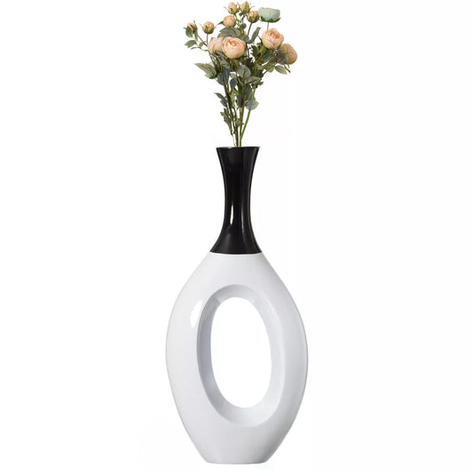 Decorative 36-Inch White Ceramic Floor Vase with Black Neck for Modern Home Decor in Living Room, Entryway, and Dining Room