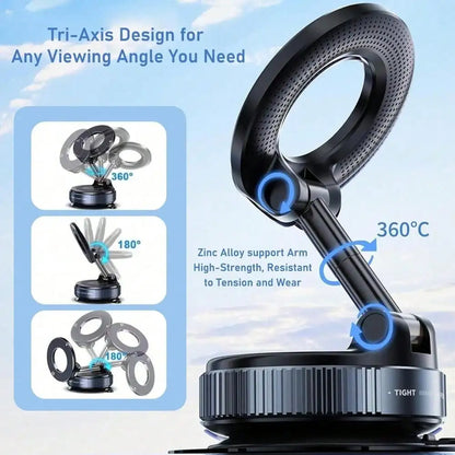 Upgraded 360° Nano Gel Vacuum Magnetic Phone Holder for Car - Suction Cup Mount Compatible with iPhone 17 Pro Max