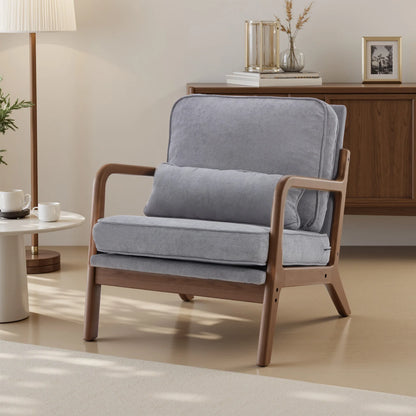 JHK Mid-Century Modern Accent Chair with Solid Wooden Frame, Armrests, and Waist Cushion for Adults - Ideal for Reading and Lounging