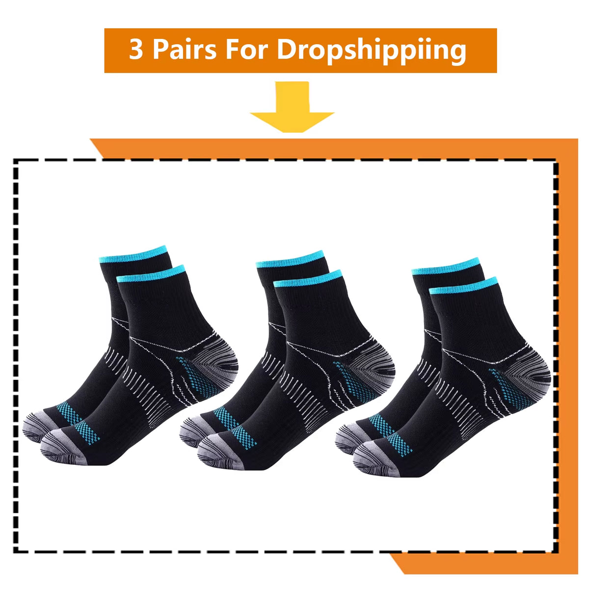 Brothock Athletic Compression Socks - 20-30 mmHg - 3 Pairs for Dropshipping - Nylon Medical Nursing Stockings