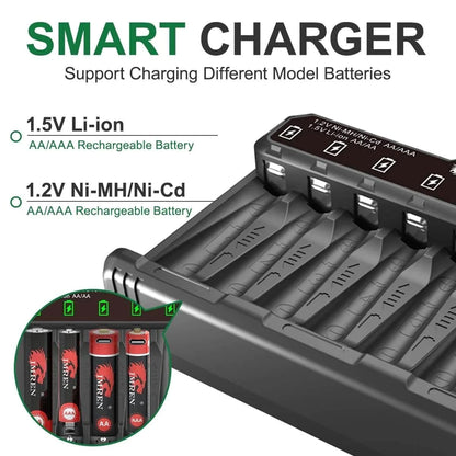 8-Slotuniversal Battery Quick Charger for 1.5V/1.2V Li-Ion Rechargeable AA AAA Batteries for Flashlights Home Tools Child'S Toys